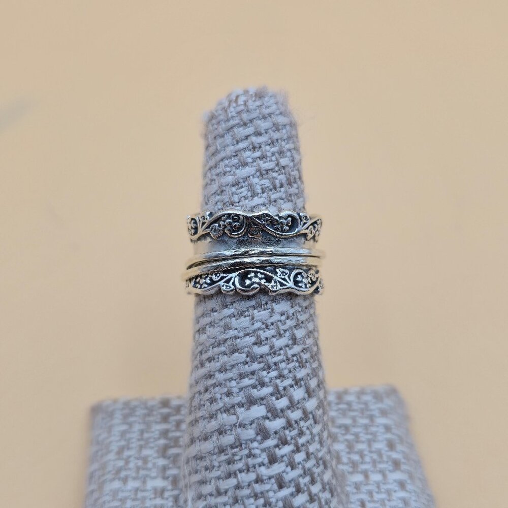 Size 5.5 Sterling Silver Floral Accent Spinner Anxiety Band Ring A5894
